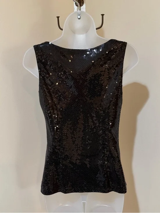 NEW BEAUTIFUL ANN TAYLOR BLACK SEQUIN BOAT NECKLINE SLEEVELESS TOP SIZE 0 - Picture 15 of 16